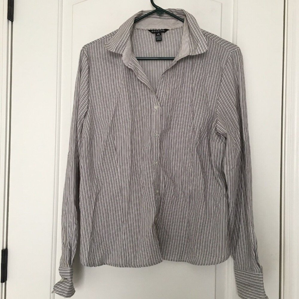 George Women's Casual Long Sleeve Button-Down Shirt Sz L 12-14 MultiColo…